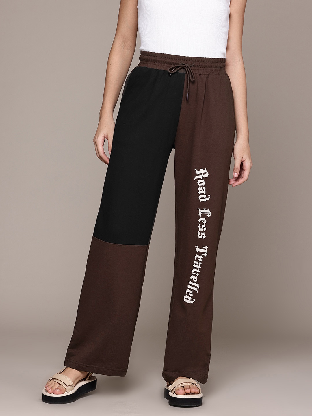 

The Roadster Lifestyle Co. Women Colourblocked Track Pants, Brown