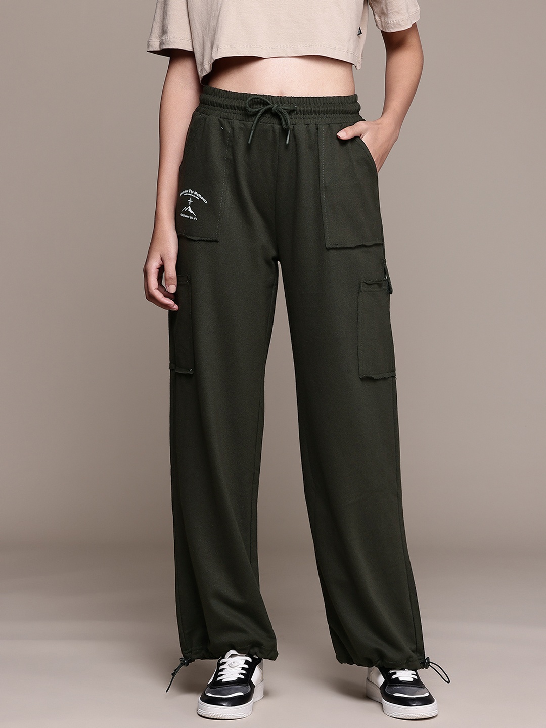 

The Roadster Lifestyle Co. Women Cargo Style Track Pants, Olive