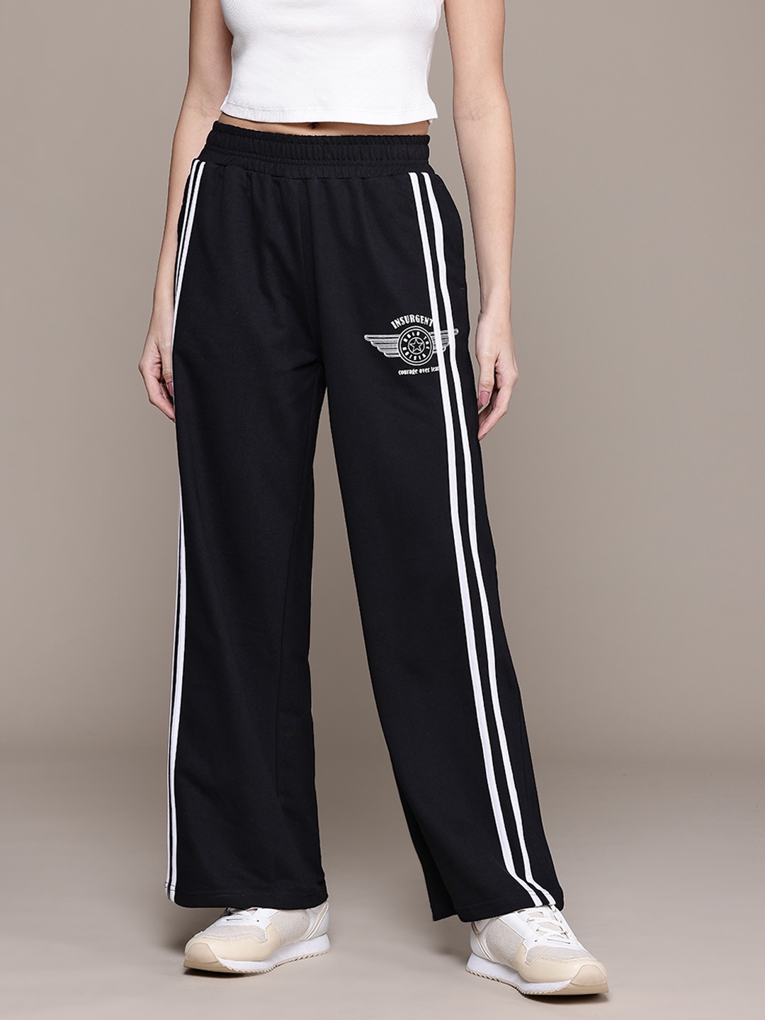 

The Roadster Lifestyle Co. Women Side Striped Track Pants, Black