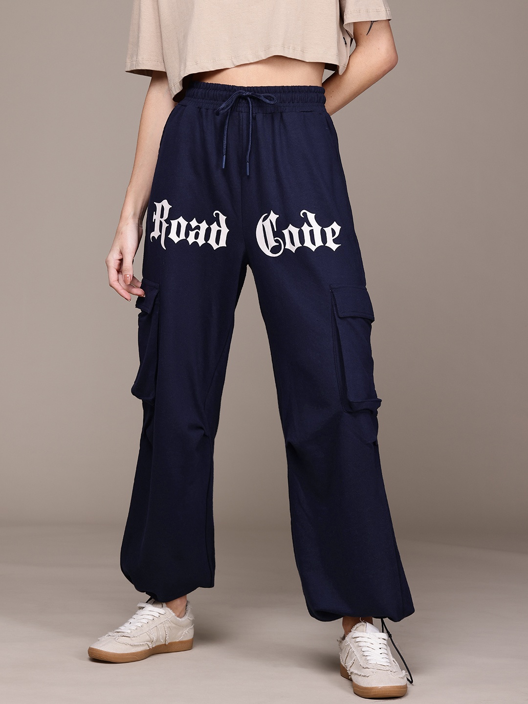 

The Roadster Lifestyle Co. Women Printed Cargo Style Relaxed Joggers, Navy blue