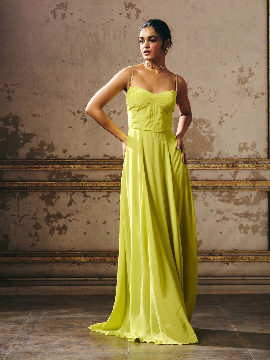 

Masumi Mewawalla Women Solid Sleeveless Shoulder Straps Maxi Dress, Green