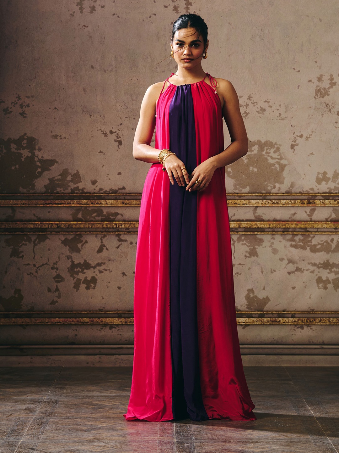 

Masumi Mewawalla Women Halter Neck Sleeveless Maxi Gown Dress, Pink