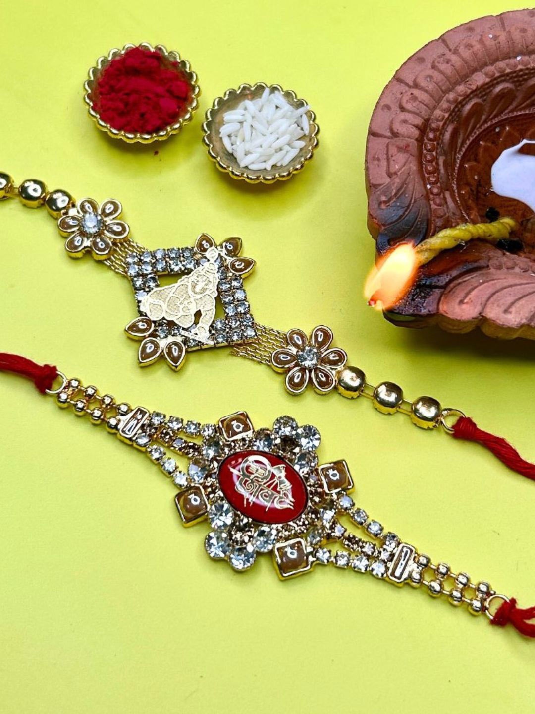 

LAIDA Krishna Shiva Rakhi Stone Studded & Beaded Thread Rakhi With Roli Chawal, Gold