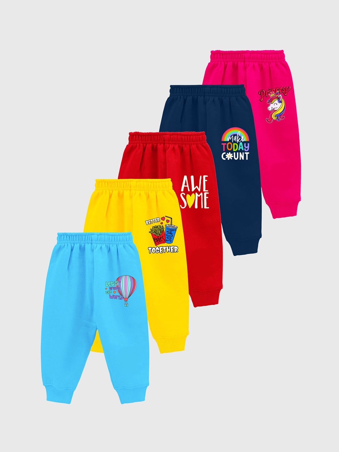 

KUCHIPOO Girls Pack Of 5 Printed Joggers, Pink