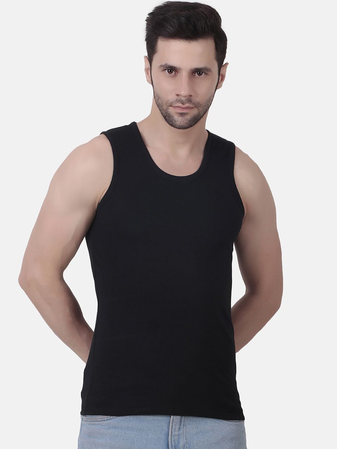 

WELL QUALITY Cotton Sleeveless Innerwear Vests, Black