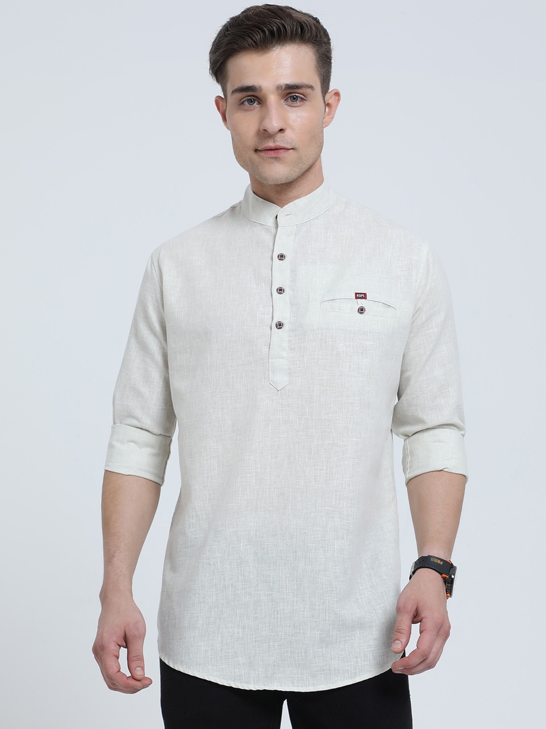 

Rope Mandarin Collar Pure Cotton Straight Kurta, White