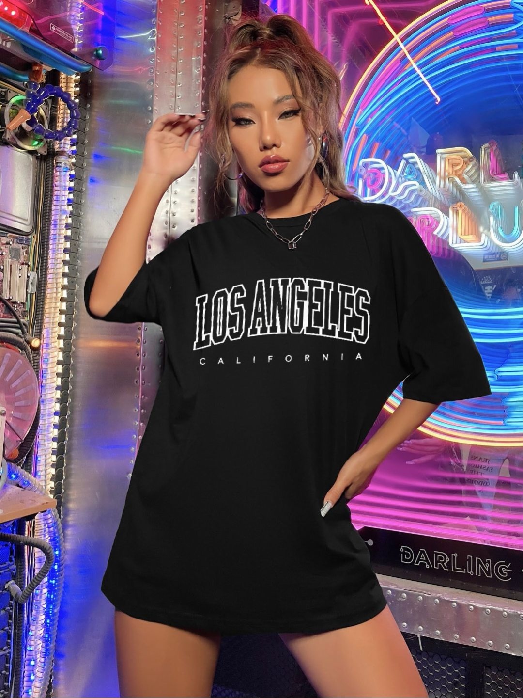 

TRENDY RABBIT Women Graphic Printed Round Neck Cotton Oversized T-shirt, Black