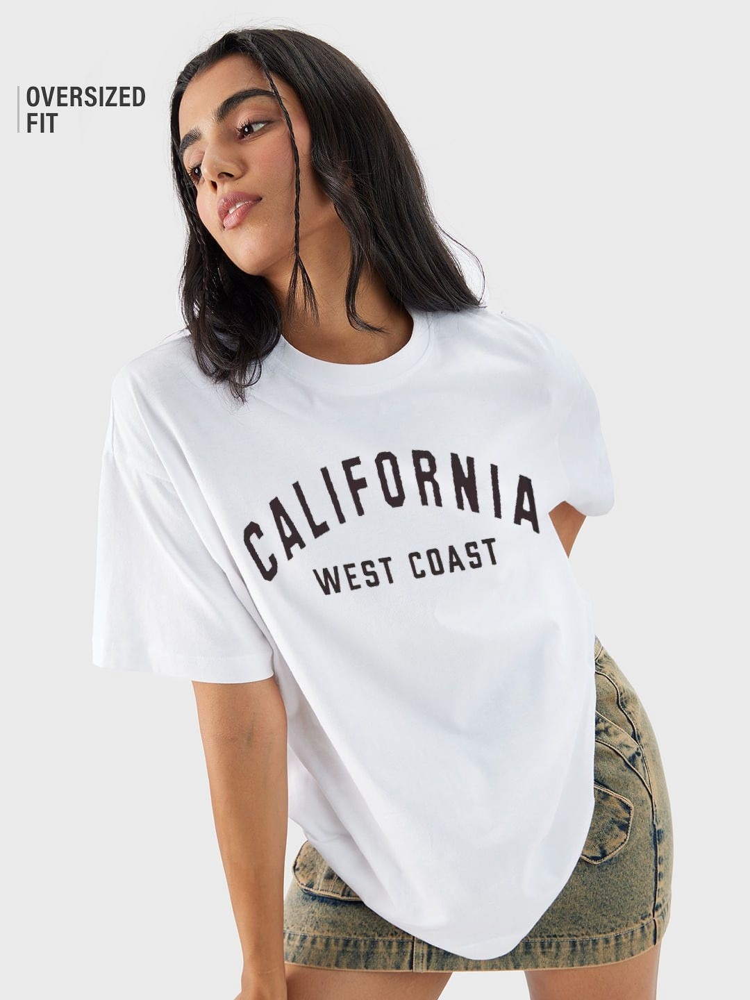 

TRENDY RABBIT Women People and Places Printed Round Neck Cotton Oversized T-shirt, White