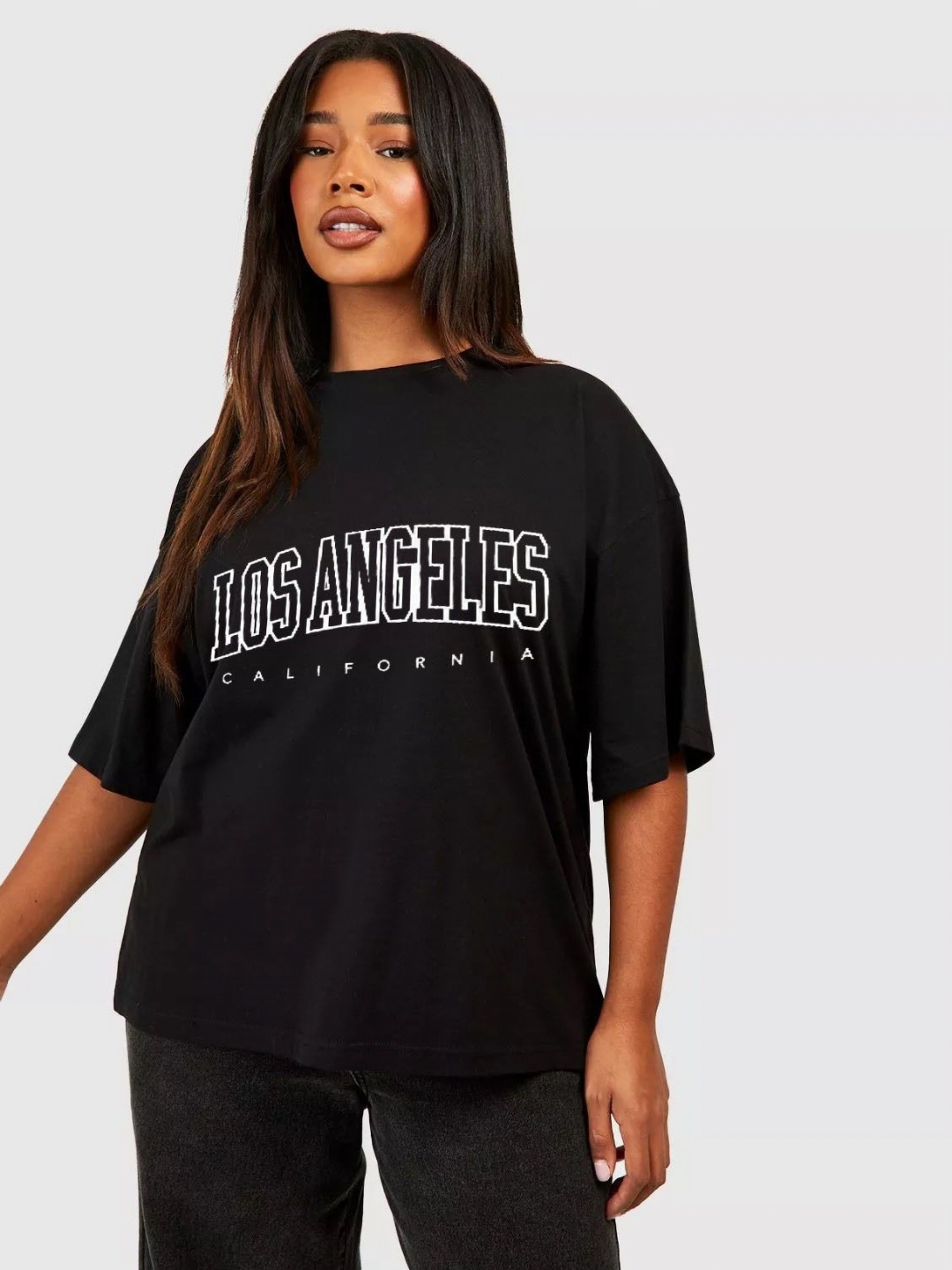 

TRENDY RABBIT Women People and Places Printed Round Neck Cotton Oversized T-shirt, Black