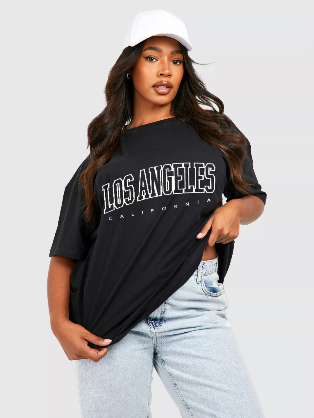 

TRENDY RABBIT Women Typography Printed Extended Sleeves Applique T-shirt, Black