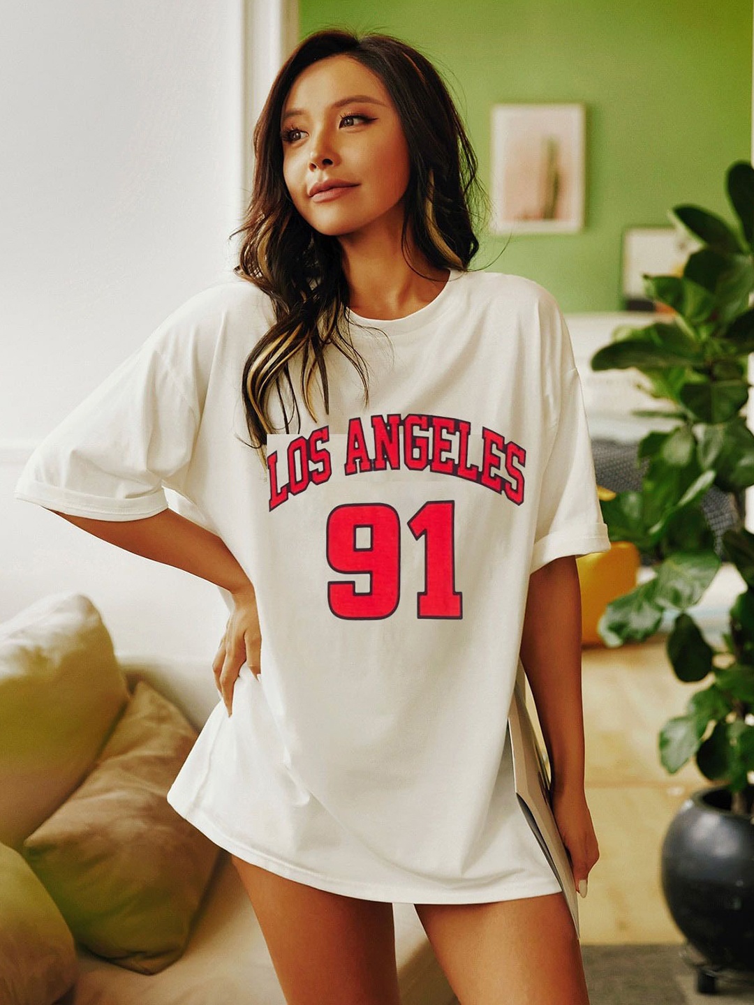 

TRENDY RABBIT Women Varsity Printed T-shirt, White