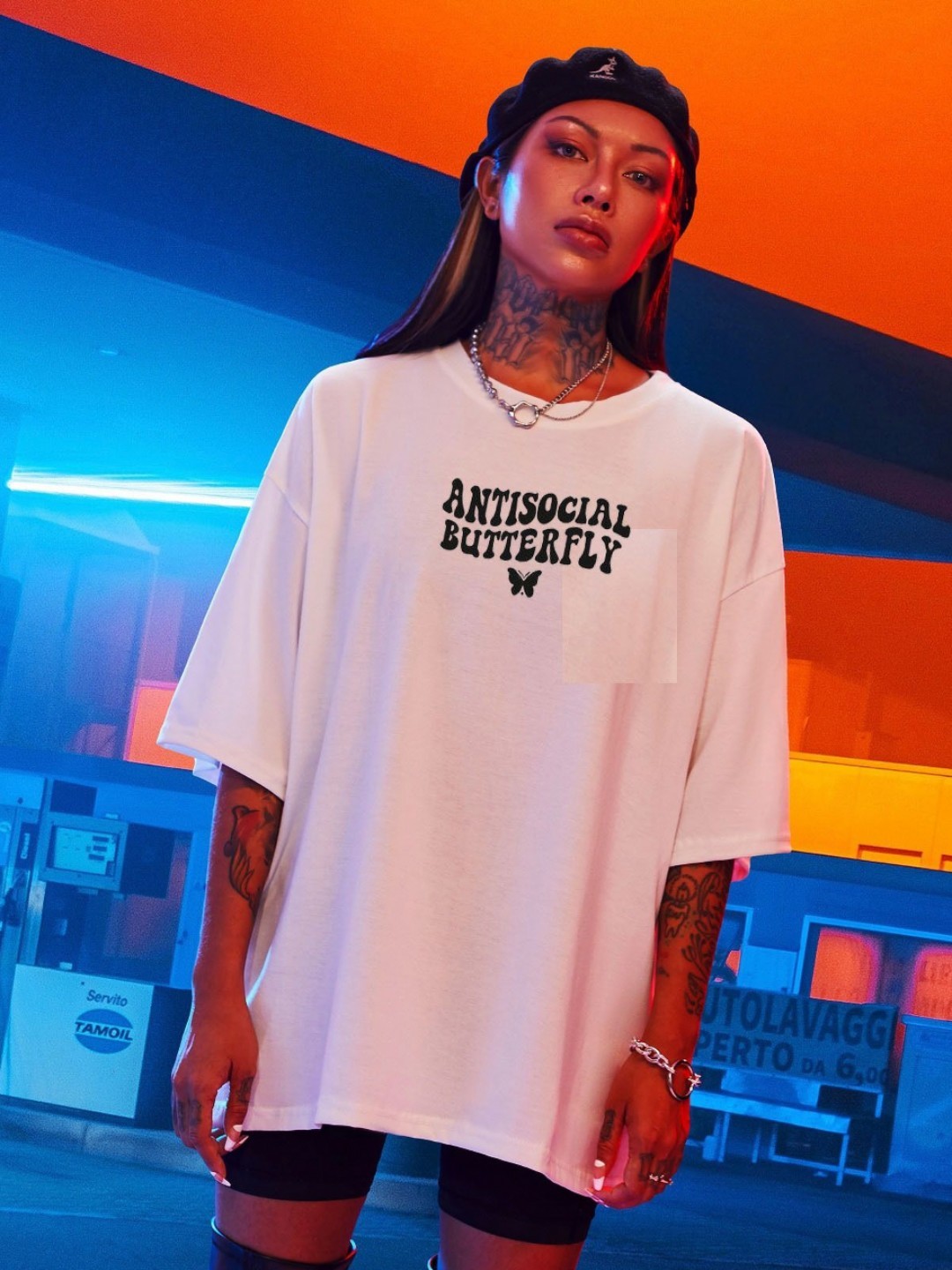 

TRENDY RABBIT Women People and Places Printed Round Neck Cotton Oversized T-shirt, White