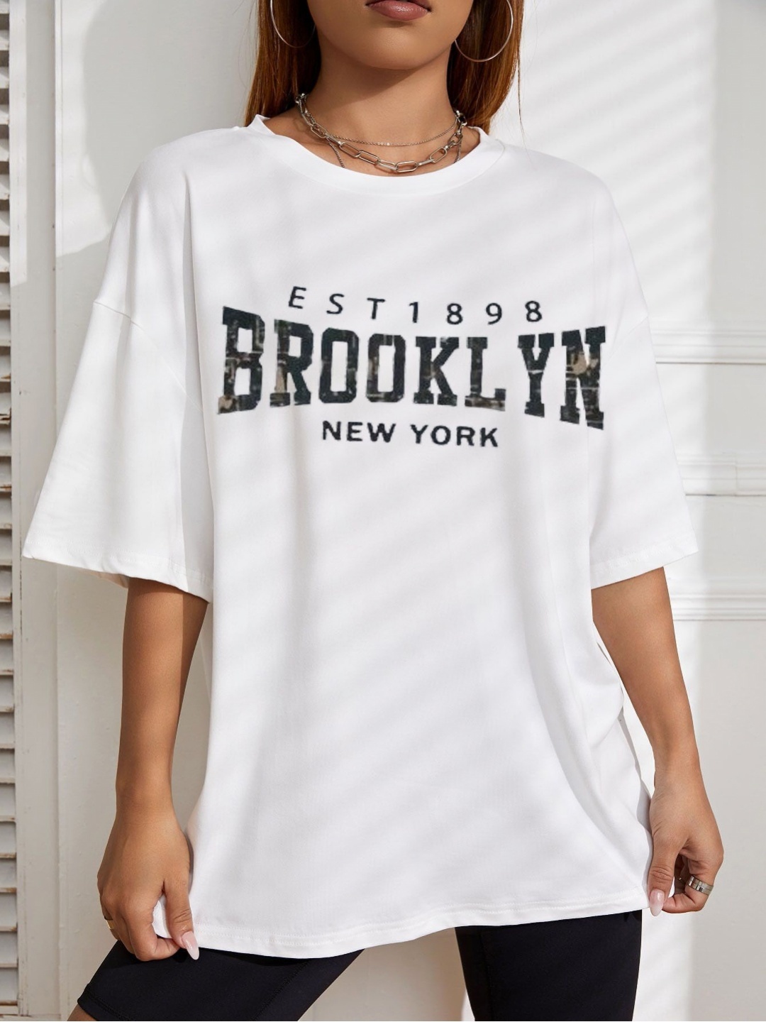 

TRENDY RABBIT Women People and Places Printed Round Neck Cotton Oversized T-shirt, White
