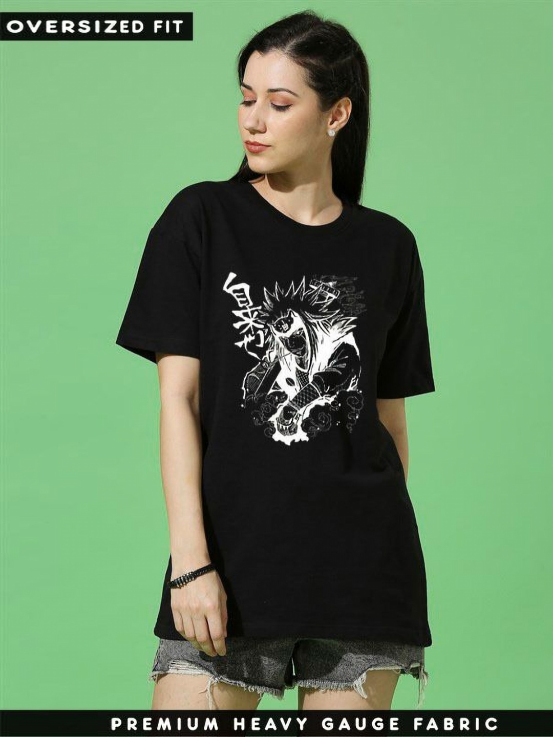 

TRENDY RABBIT Women Graphic Printed Round Neck Cotton Oversized T-shirt, Black