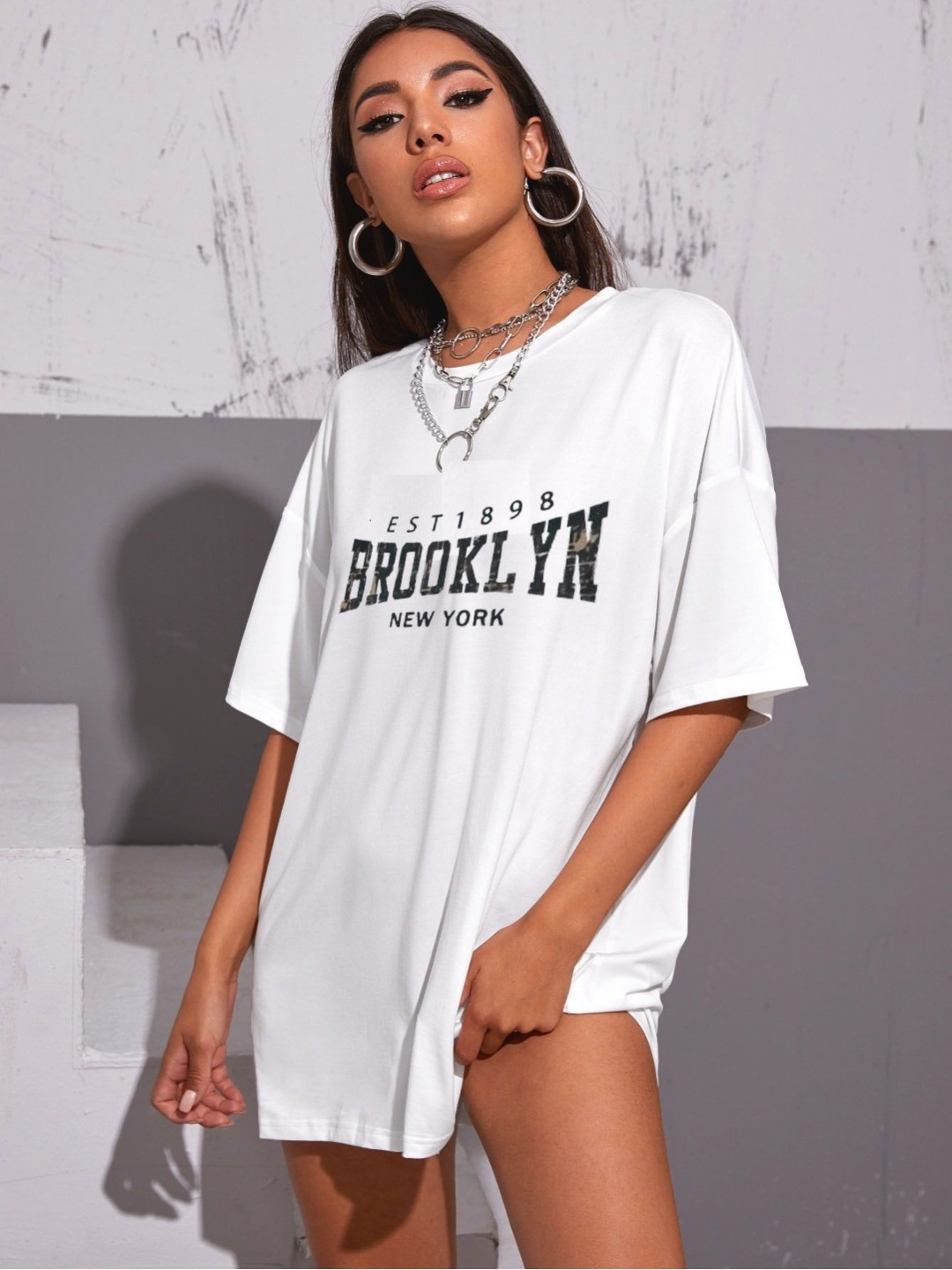 TRENDY RABBIT Women People and Places Printed Round Neck Cotton Oversized T-shirt, White