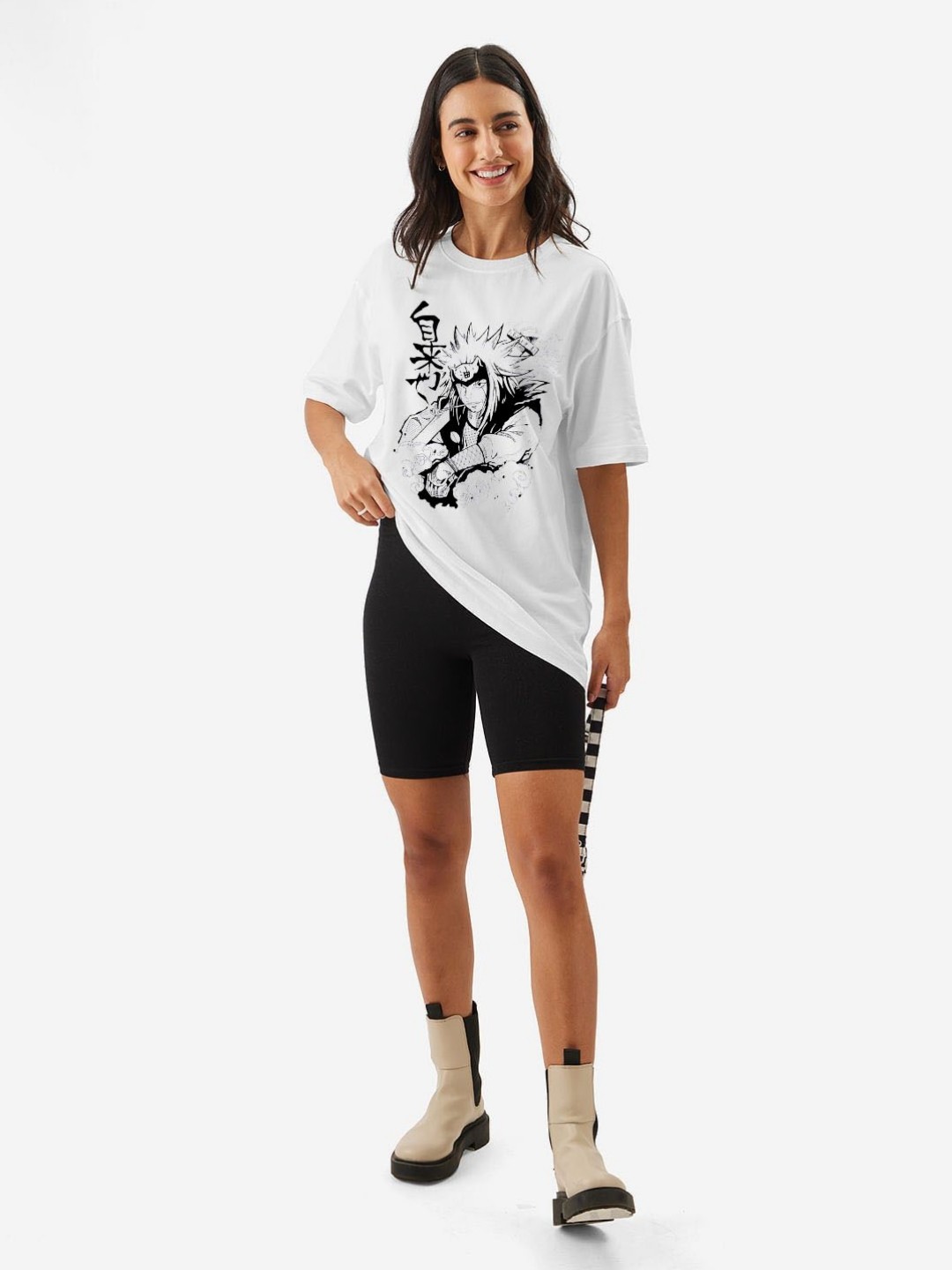 

TRENDY RABBIT Women Graphic Printed Round Neck Cotton Oversized T-shirt, White