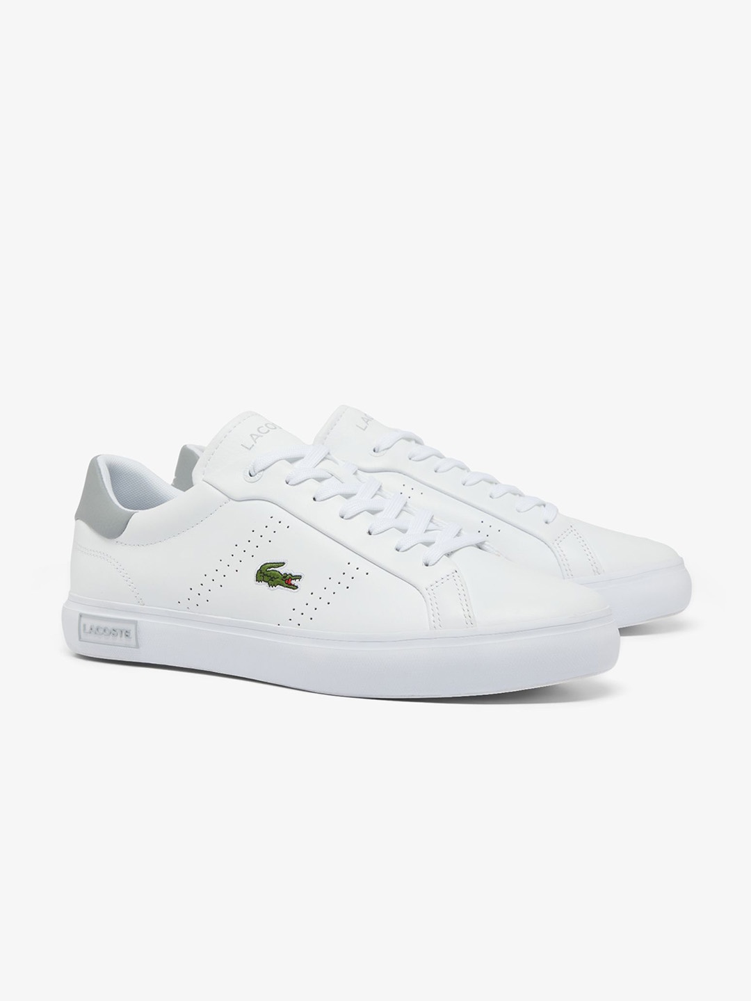 

Lacoste Men Perforations Round Toe Lace Up Slip-On Sneakers, White