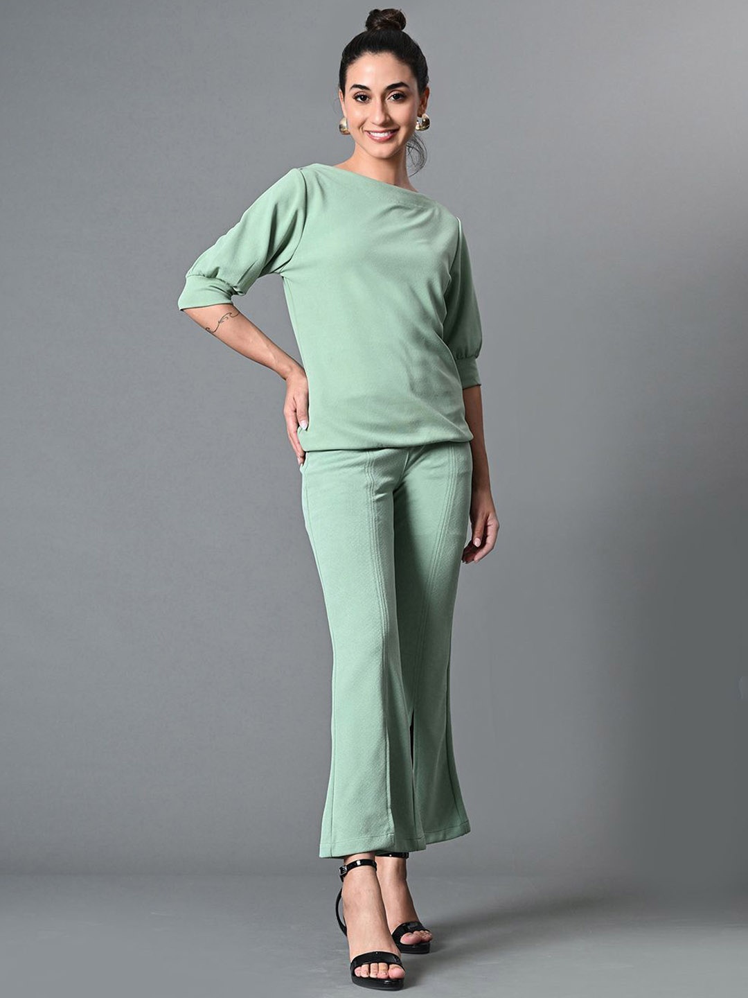 

The Roadster Lifestyle Co. Sea Green Boat Neck Top & Trousers