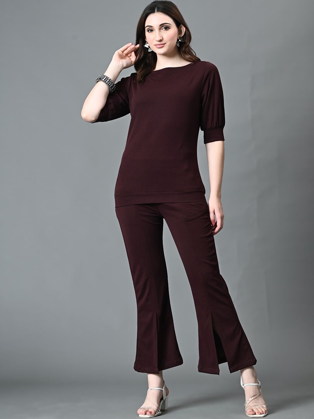 

The Roadster Lifestyle Co. Coffee Brown Boat Neck Top & Trousers