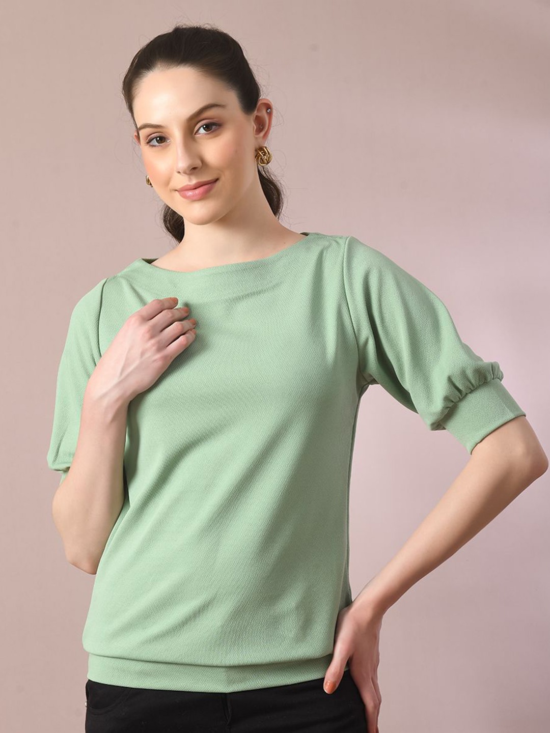 

The Roadster Life Co. Women Solid Boat Neck Polyester Top, Sea green