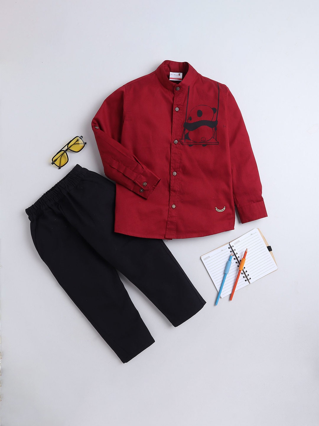 

BAATCHEET Kids Printed Pure Cotton Shirt with Trousers, Red