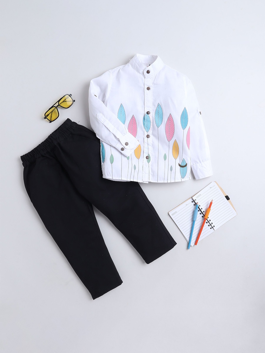 

BAATCHEET Kids Printed Pure Cotton Shirt with Trousers, White