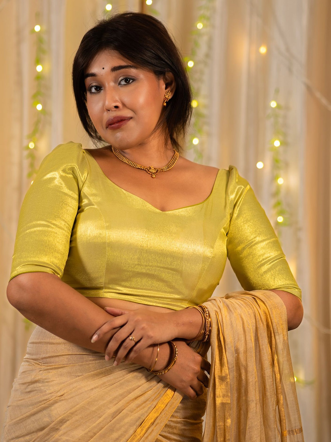 

I LOVE SAREES Puff Sleeves Saree Blouse, Green