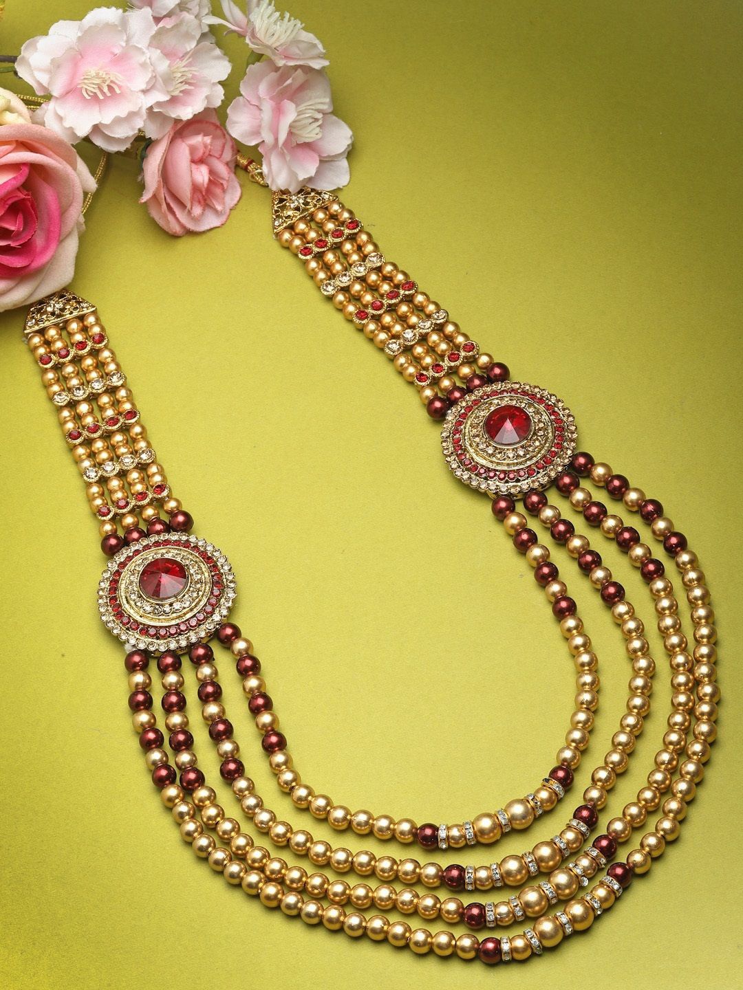 

Sanjog Unisex Gold-Plated Beaded Layered Necklace
