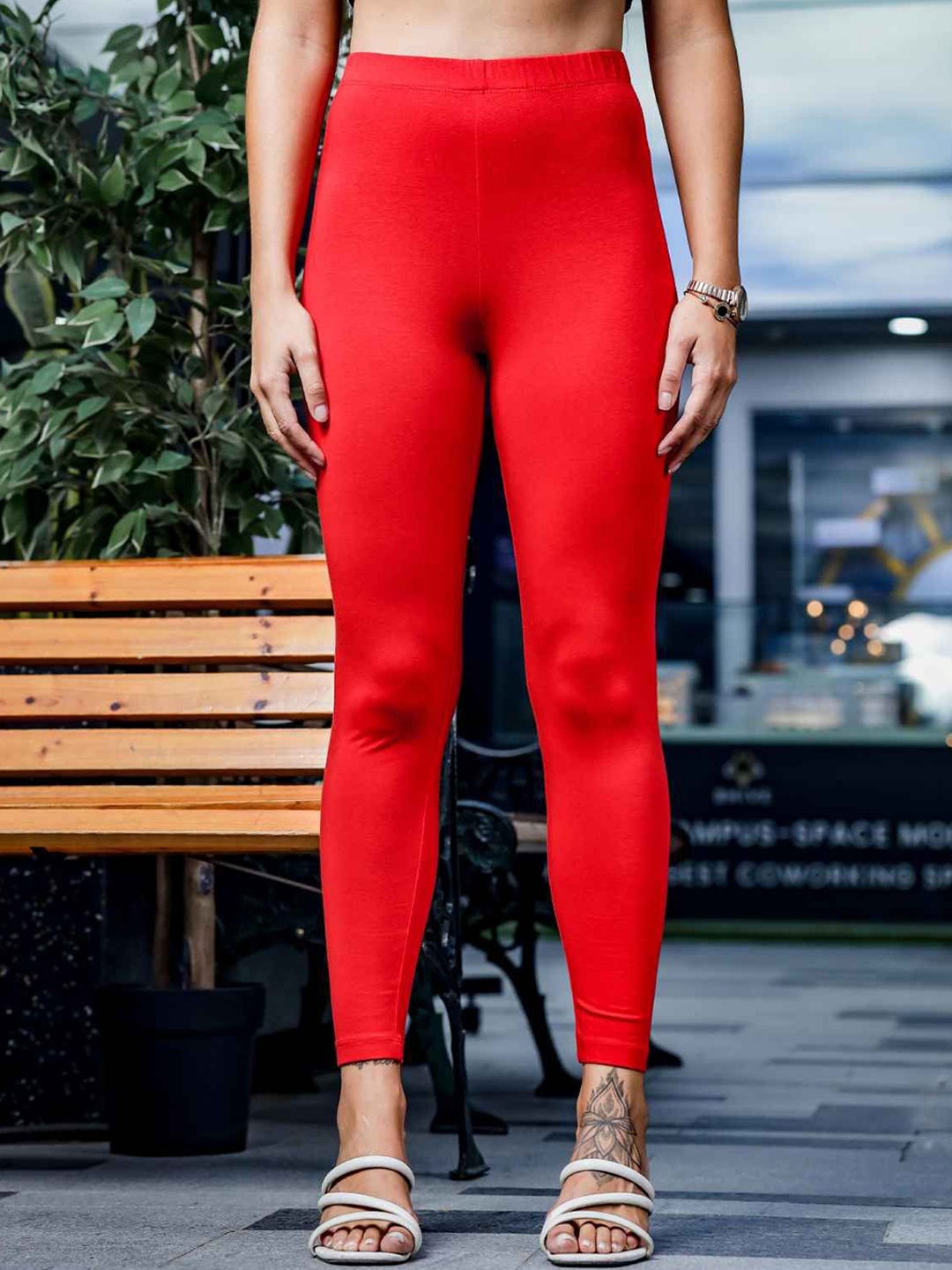 

ONE SKY Pure Cotton Ankle Leggings, Red
