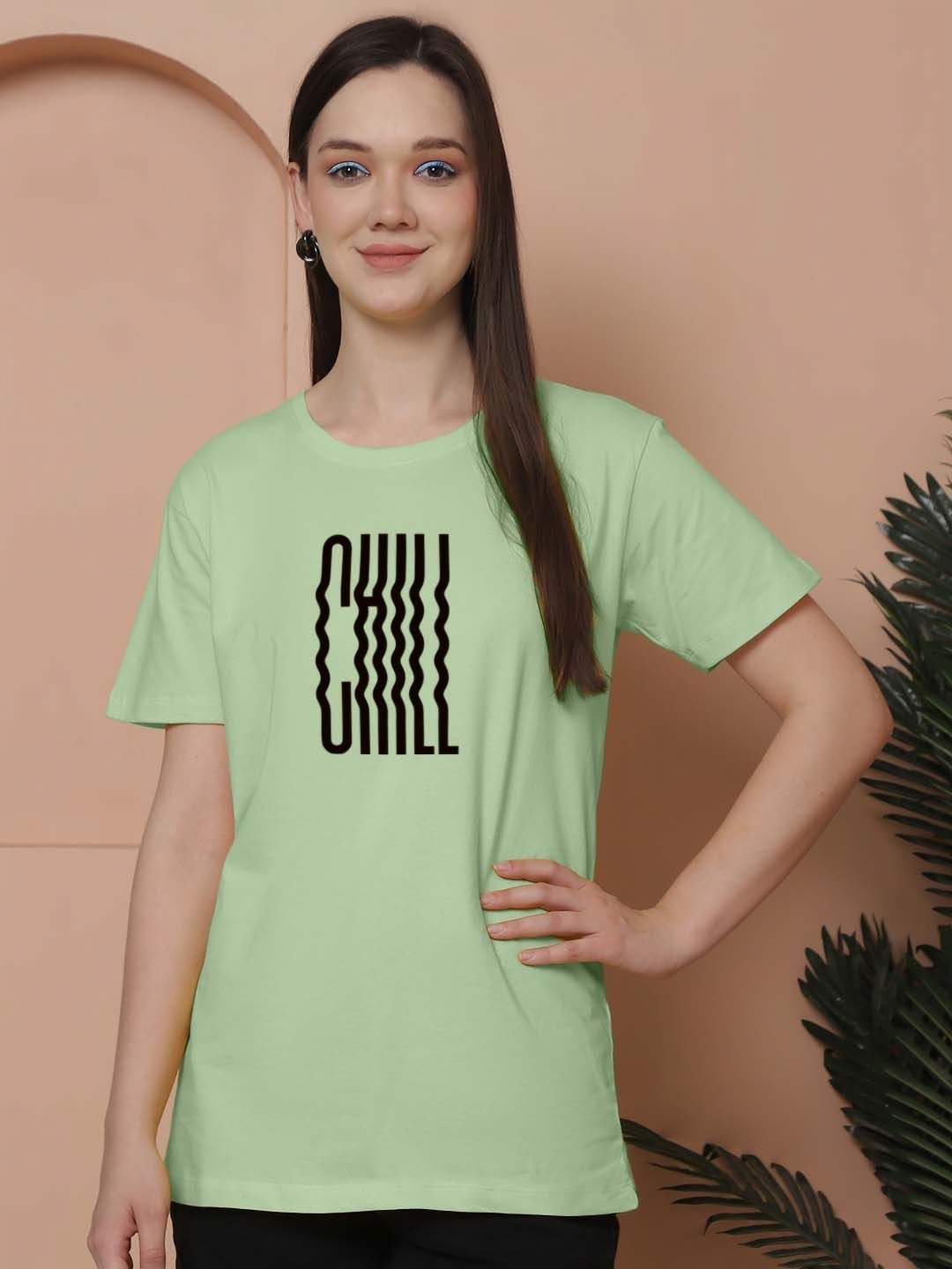 Friskers Women Graphic Printed Round Neck Cotton Oversized T-Shirt, Sea green