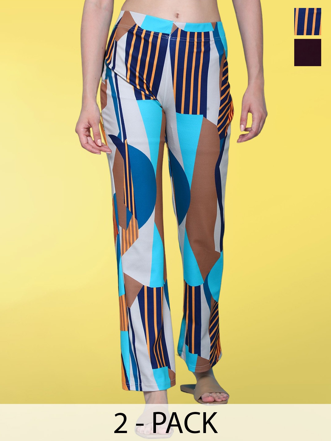 

BAESD Women Striped Flared High-Rise Trousers, Blue