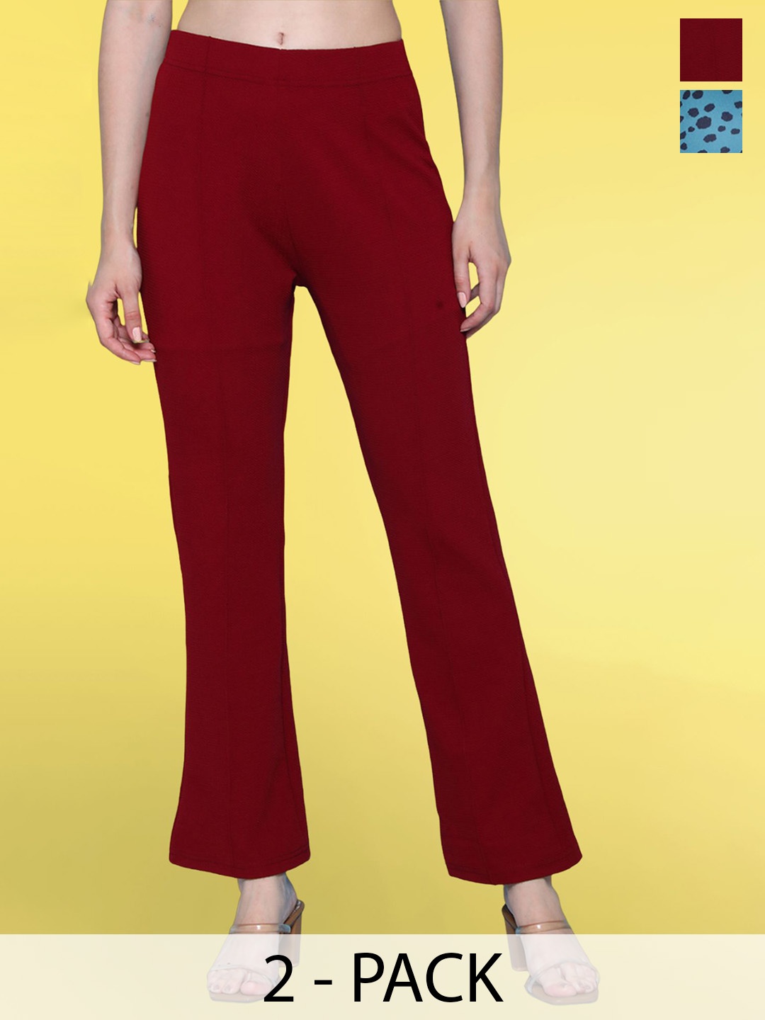 

BAESD Pack Of 2 Women Flared High-Rise Trousers, Maroon