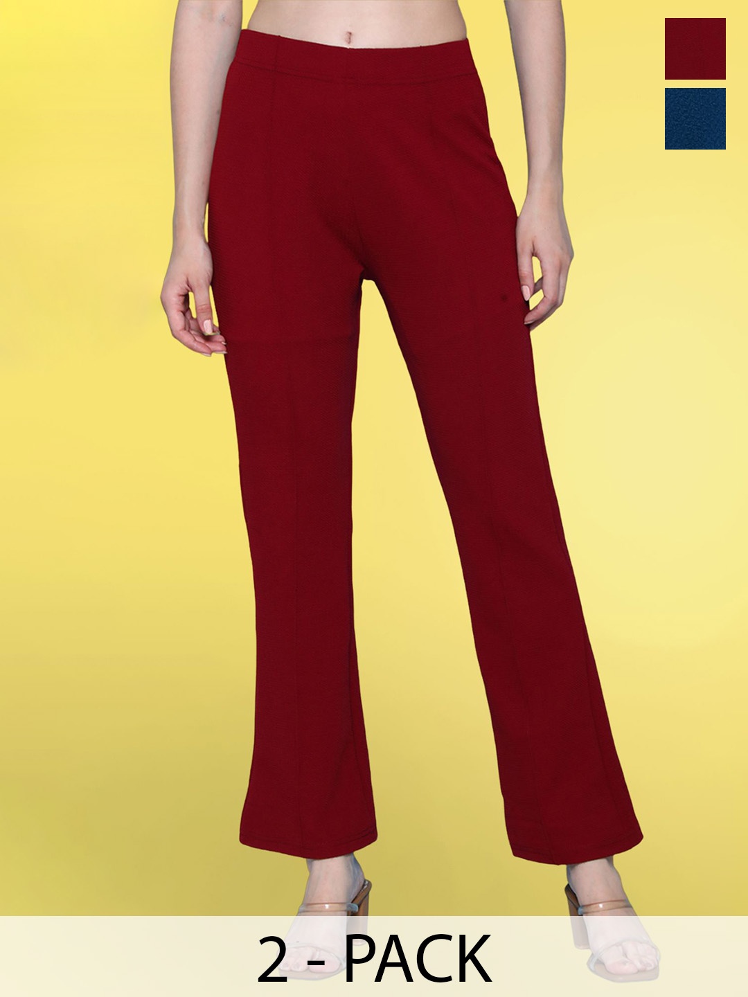 

BAESD Women Pack Of 2 Flared High-Rise Flat-Front Trousers, Red