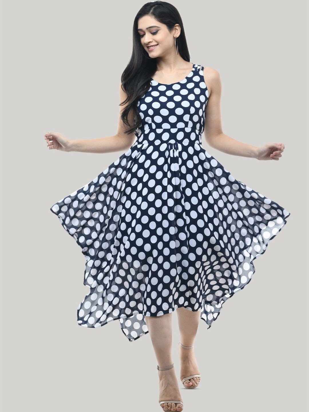 

Absorbing Women Checked Georgette Fit & Flare Midi Dress, Blue