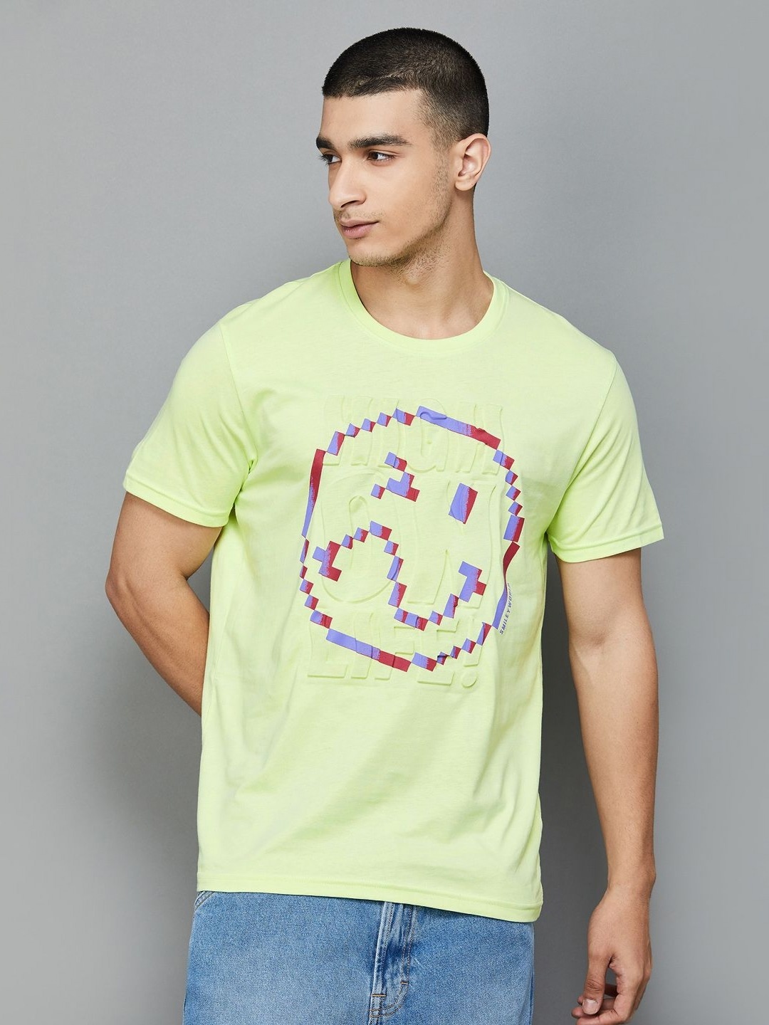 

SmileyWorld Men Abstract Printed Round Neck T-shirt, Green