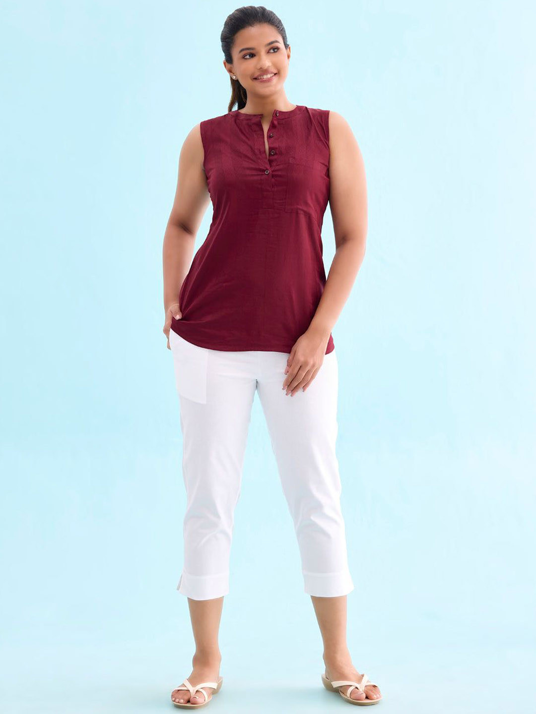 

Go Colors Women Relaxed Slim Fit Mid Rise Flat-Front Trousers, White