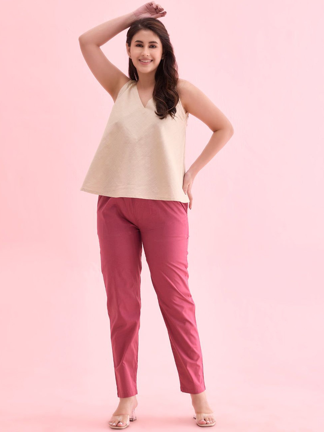 

Go Colors Women Cigarette Trousers, Pink
