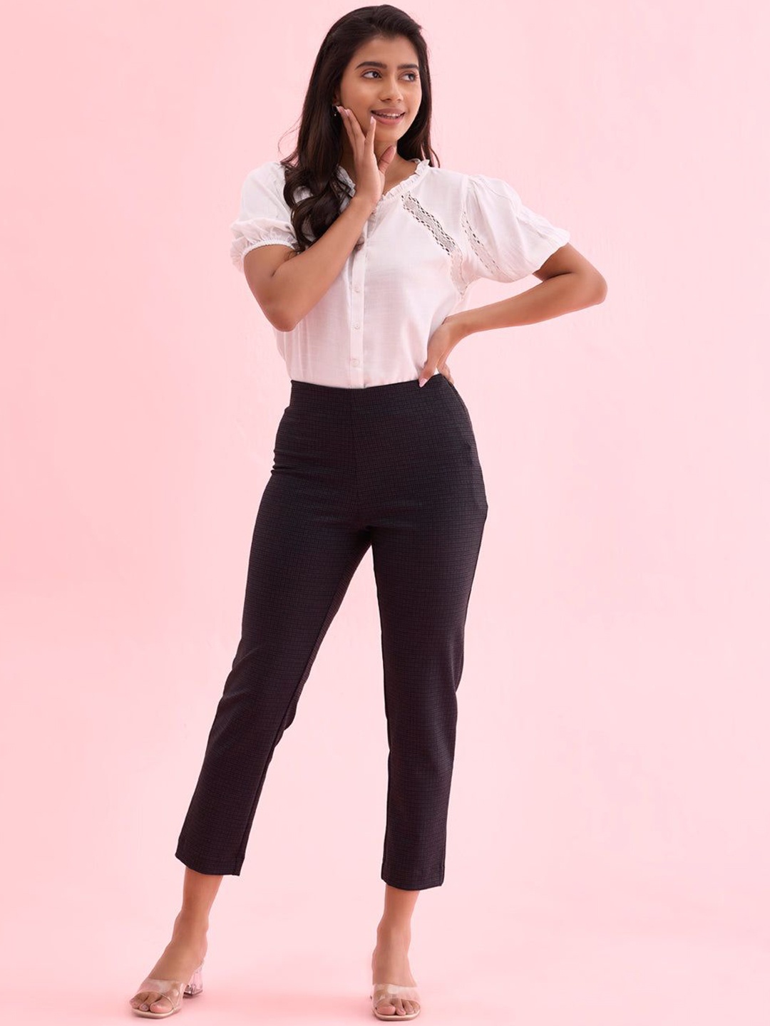 

Go Colors Women Tailored Tapered Fit Formal Trousers, Black