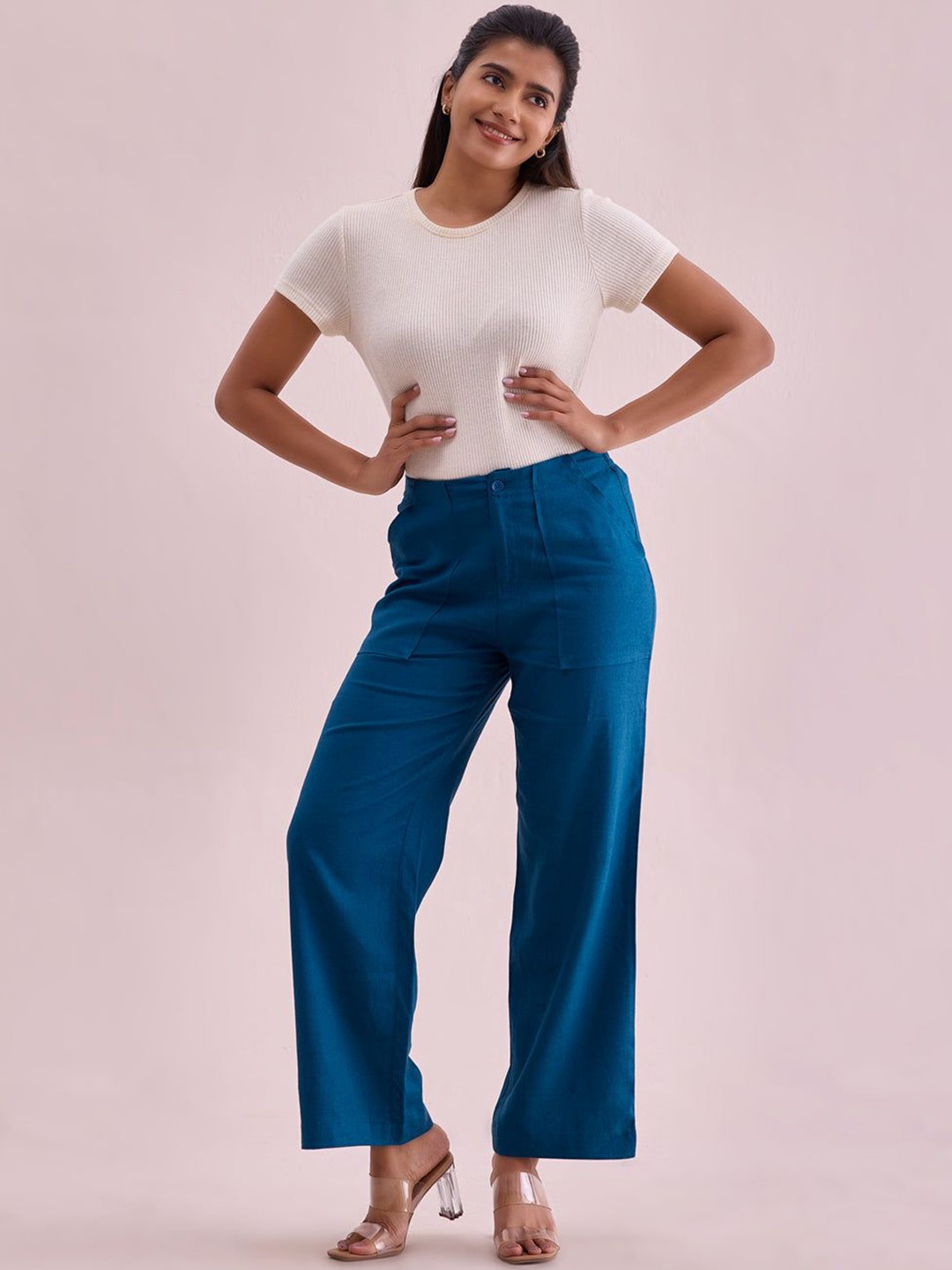 

Go Colors Women Relaxed Loose Fit Trousers, Turquoise blue