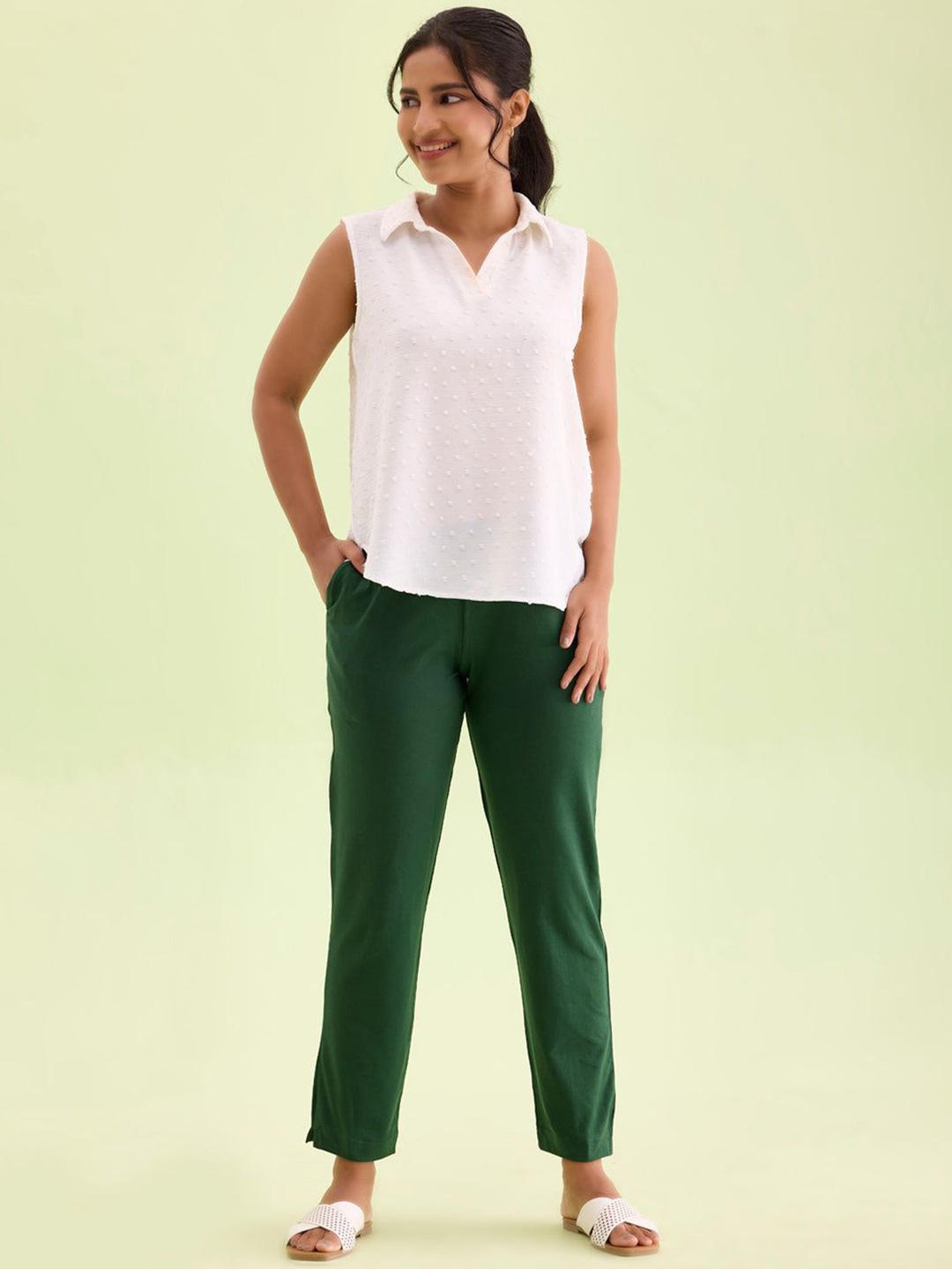 

Go Colors Women Relaxed Cotton Trouser, Green