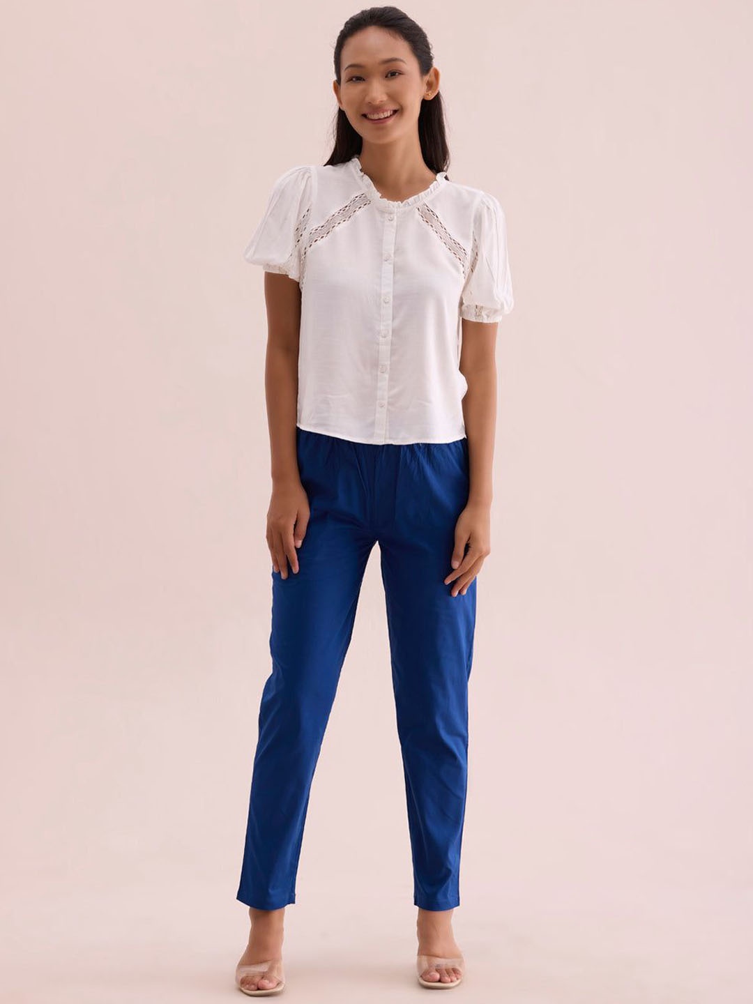 

Go Colors Women Tailored Tapered Fit Cigarette Trousers, Blue