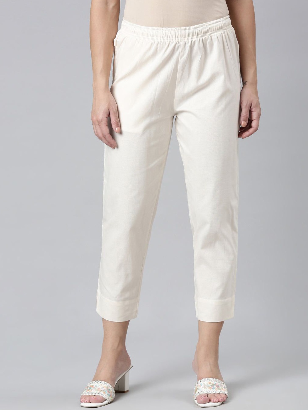 

Go Colors Women Relaxed Loose Fit Trousers, Cream
