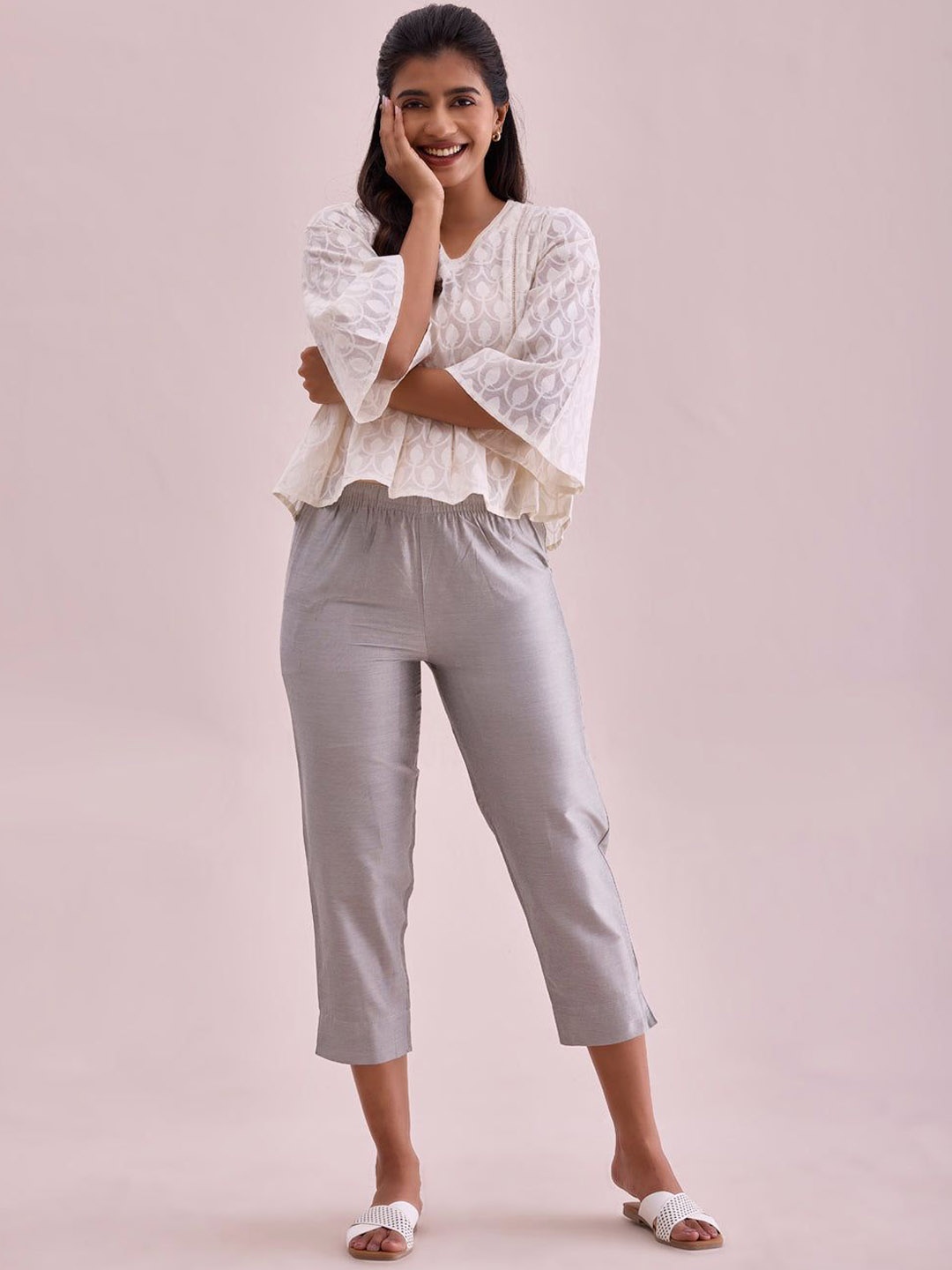 

Go Colors Women Relaxed Loose Fit Trousers, Silver