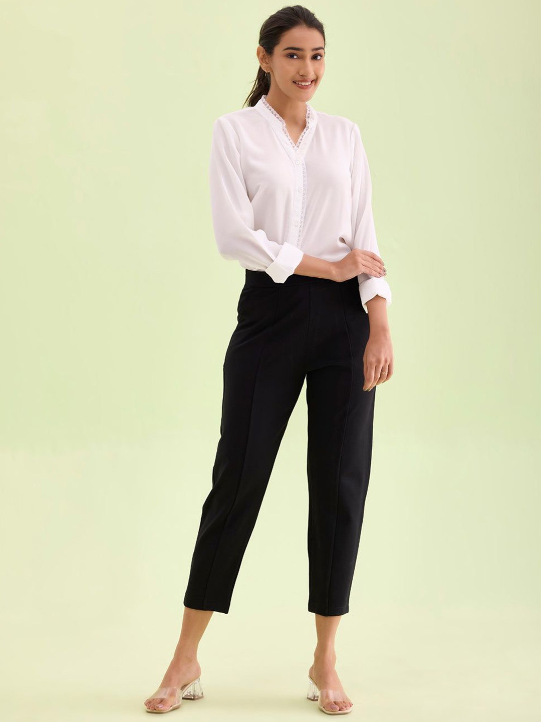

Go Colors Women Smart Slim Fit Trousers, Black