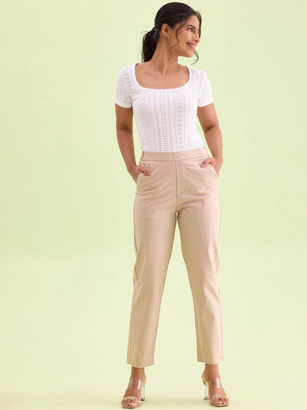 

Go Colors Women Tailored Tapered Fit Chinos Trousers, Khaki