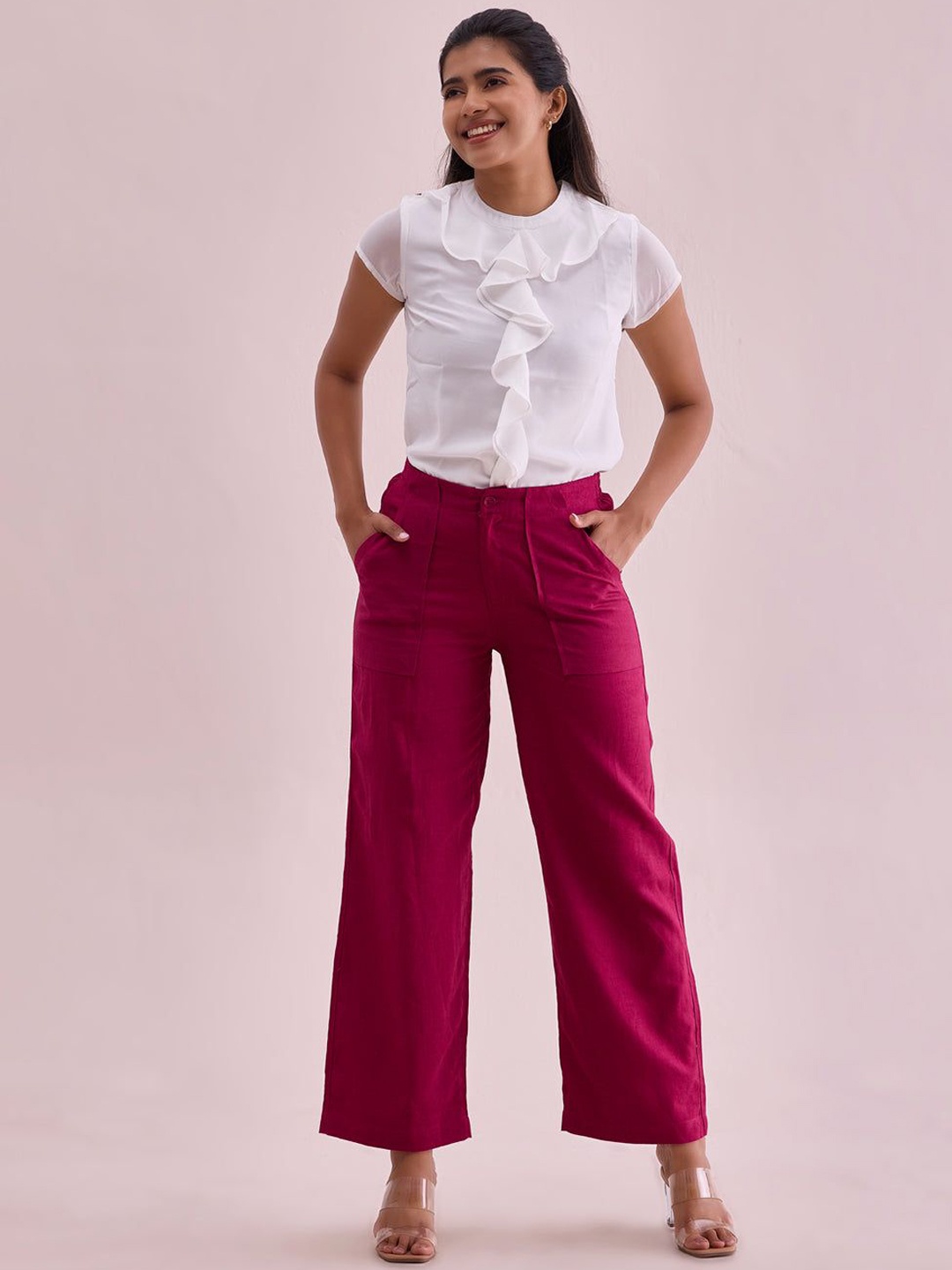 

Go Colors Women Relaxed Loose Fit Parallel Trousers, Rose
