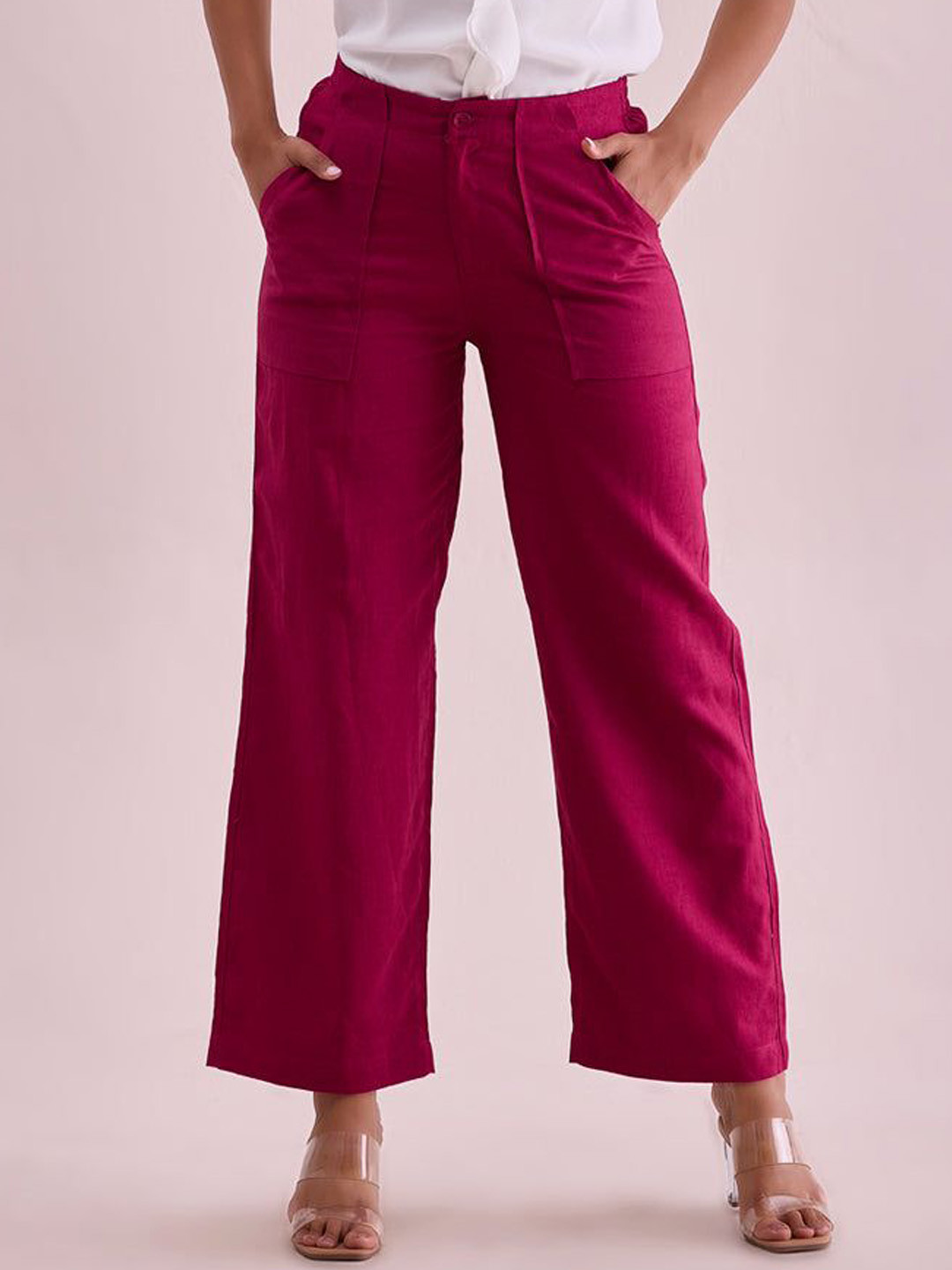 

Go Colors Women Relaxed Mid-Rise Loose Fit Trousers, Pink