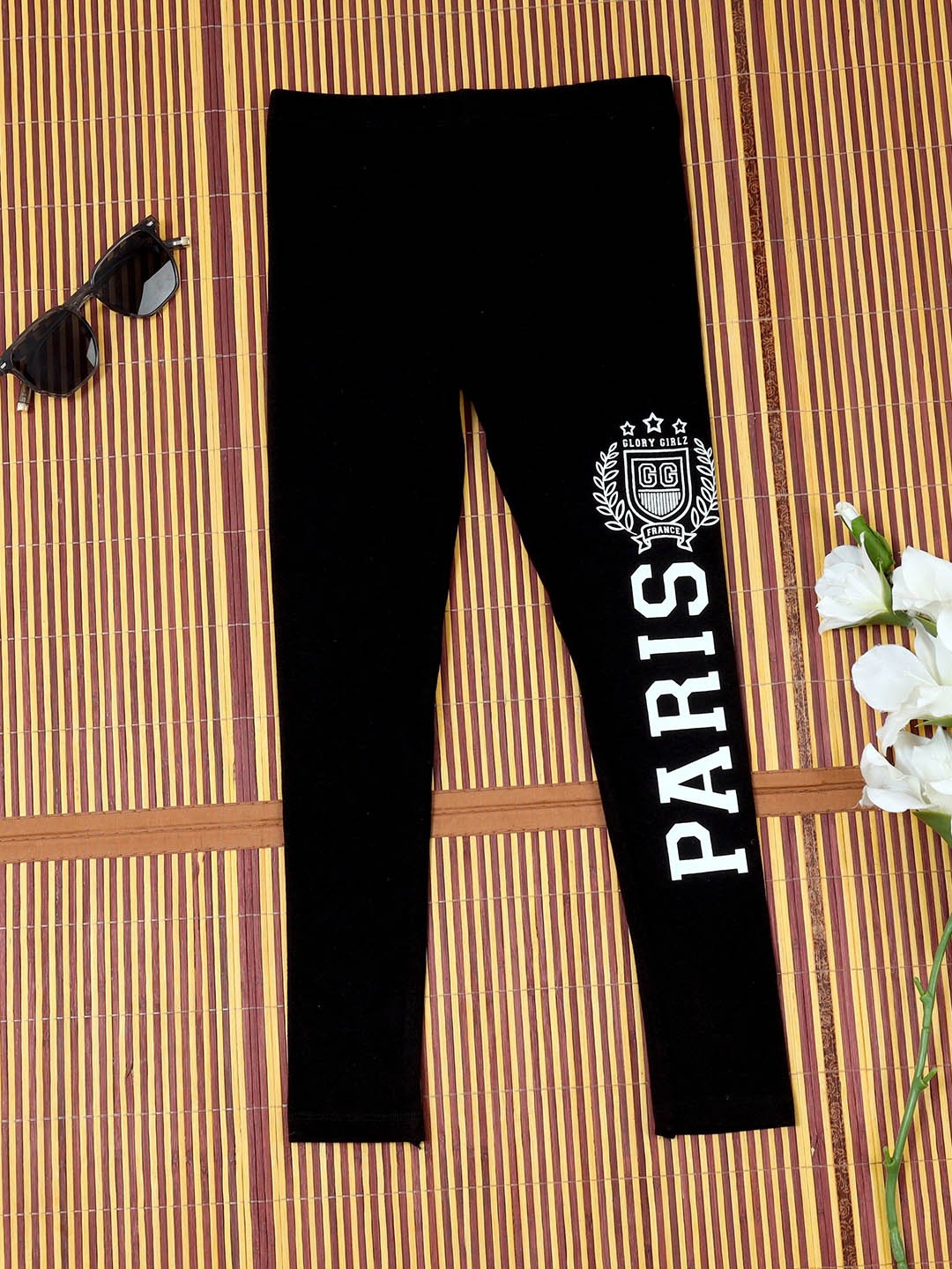 

The Lion and The Fish Girls Typography Cotton Mid Rise Track Pants, Black