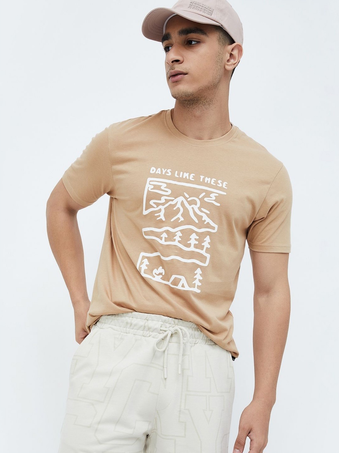 

Fame Forever by Lifestyle Men Typography Printed Raw Edge T-shirt, Brown