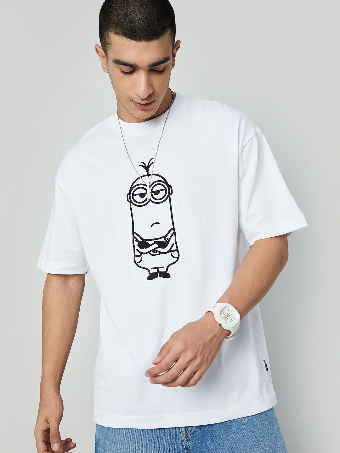 

Fame Forever by Lifestyle Men Minions Printed Pockets T-shirt, White